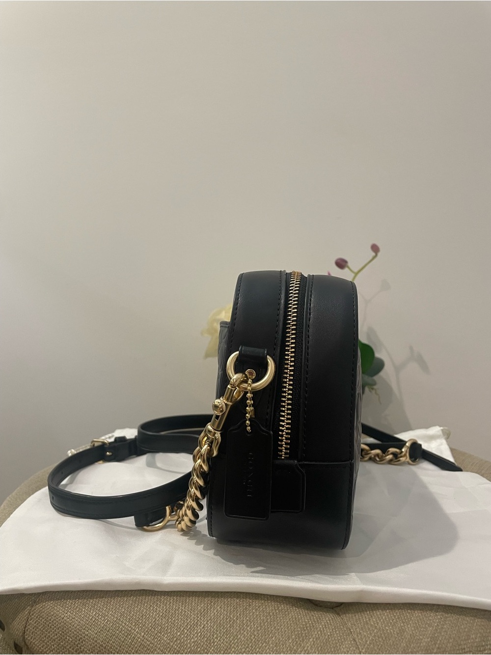 Coach Black Embossed Leather Camera Crossbody with Gold Chain - Picture 6 of 16